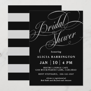 Elegant Calligraphy Script on Black Bridal Shower Invitation
