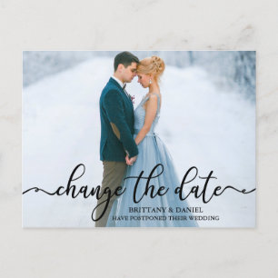 Elegant Calligraphy Script Photo Change The Date Postcard