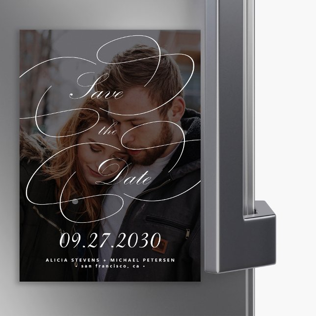 Elegant calligraphy script photo wedding save date magnetic invitation (Creator Uploaded)
