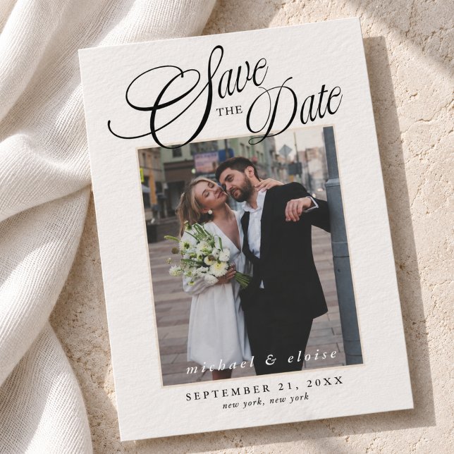 Elegant Calligraphy Script Photo Wedding Save The Date (Elegant Calligraphy Script Photo Wedding Save The Date)