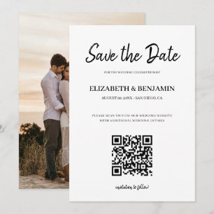 Elegant Calligraphy Script QR Code Photo Save The  Date