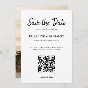Elegant Calligraphy Script QR Code Photo Save The  Save The Date