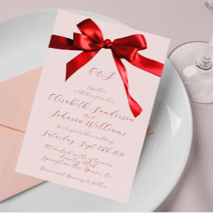 Elegant calligraphy script red bow pink wedding