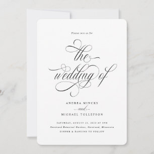 Elegant Calligraphy Script Rounded Corner Wedding Invitation
