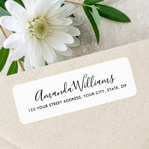 Elegant calligraphy script simple white address