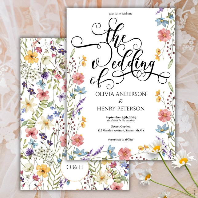 Elegant Calligraphy Script Spring Flowers Wedding Invitation (Creator Uploaded)