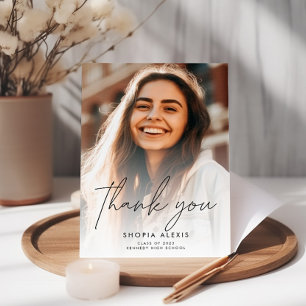 Elegant Calligraphy Script Two Photo Graduation Thank You Card