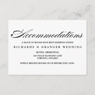 Elegant Calligraphy Script Wedding Accommodations Enclosure Card