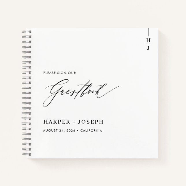 Elegant Calligraphy Script Wedding Guest Book (Front)
