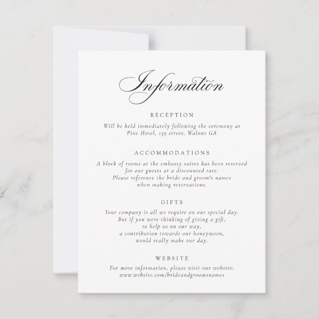 Elegant Calligraphy Script Wedding Information Inv Invitation (Front)