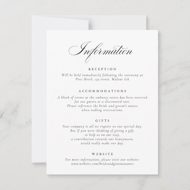 Elegant Calligraphy Script Wedding Information Invitation (Front)