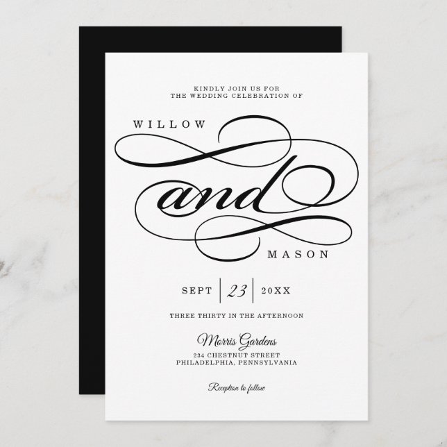Elegant Calligraphy Script Wedding Invitation (Front/Back)