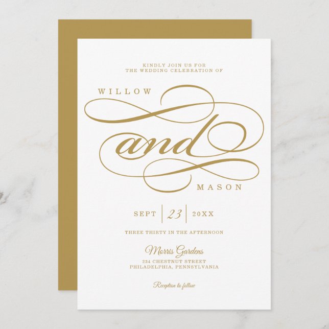Elegant Calligraphy Script Wedding Invitation (Front/Back)
