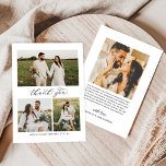 Elegant Calligraphy Script Wedding Photo Collage Thank You Card<br><div class="desc">Flat vertical wedding thank you photo cards feature elegant and stylish "Thank you" script, a monogram of the bride and groom couple's names, along with a simple collage of 3 photos on the front. Space for an additional photo and custom thank you message that can be personalized is included on...</div>