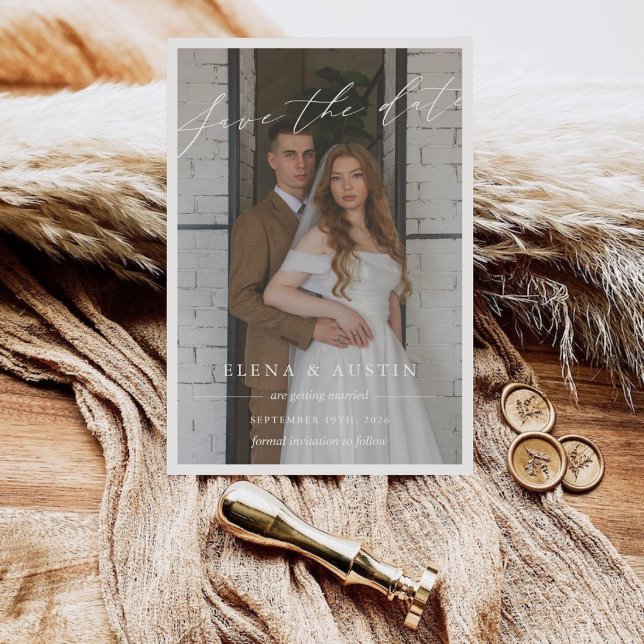 Elegant Calligraphy Script Wedding Photo Save The Date (Creator Uploaded)