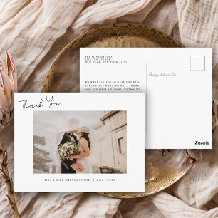 Elegant Calligraphy Script Wedding Photo Thank You Postcard