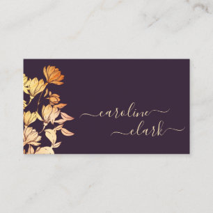 Elegant Calligraphy Signature Floral Plum Rose Business Card