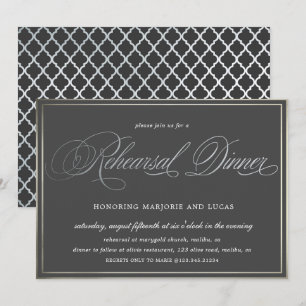 elegant calligraphy silver Rehearsal Dinner Invitation