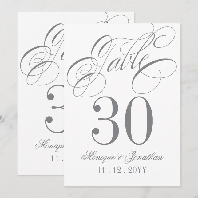 Elegant Calligraphy Silver Table Number (Front/Back)