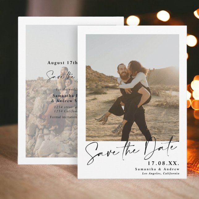 Elegant calligraphy simple 2 photos save the date (Elegant calligraphy simple 2 photos save the date)