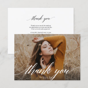 Elegant Calligraphy Simple Chic Photo Graduation Thank You Card