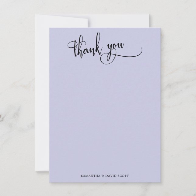 Elegant Calligraphy Simple Lavender Thank You Card (Front)