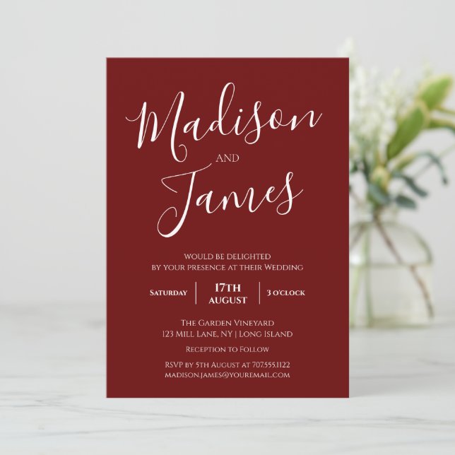 Elegant Calligraphy Simple Minimalist Modern Invitation (Standing Front)