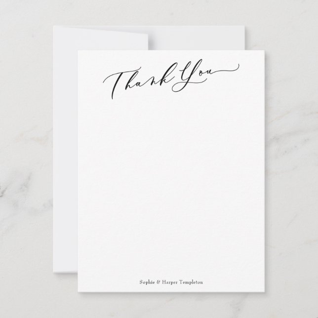 Elegant Calligraphy Simple White Thank You Card (Front)