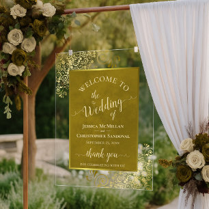 Elegant Calligraphy Stylish Gold Wedding Welcome Acrylic Sign