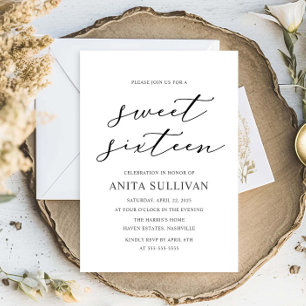 Elegant Calligraphy Sweet Sixteen 16 Birthday Invitation