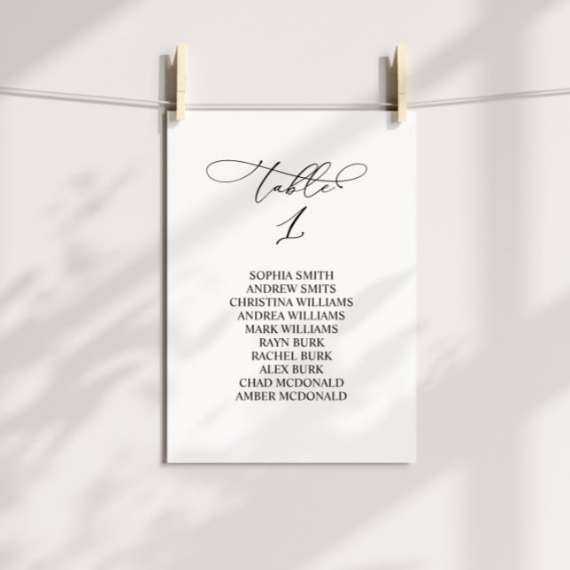 Elegant Calligraphy Table Number 1 Seating Chart (Creator Uploaded)