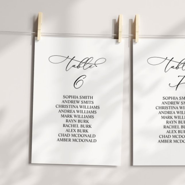 Elegant Calligraphy Table Number 6 Seating Chart (Creator Uploaded)