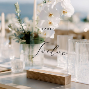 Elegant Calligraphy Table Number Twelve Acrylic Sign