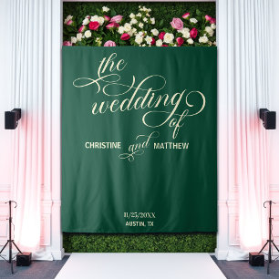 Elegant Calligraphy Teal Wedding Backdrop Tapestry