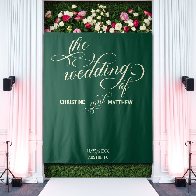 Elegant Calligraphy Teal Wedding Backdrop Tapestry (Creator Uploaded)