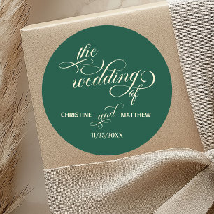 Elegant Calligraphy Teal Wedding Classic Round Sticker