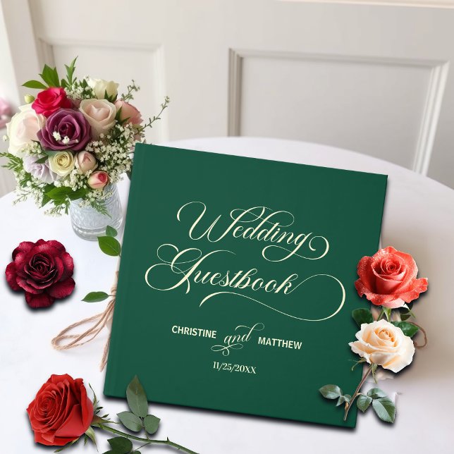 Elegant Calligraphy Teal Wedding Guest Book (Creator Uploaded)