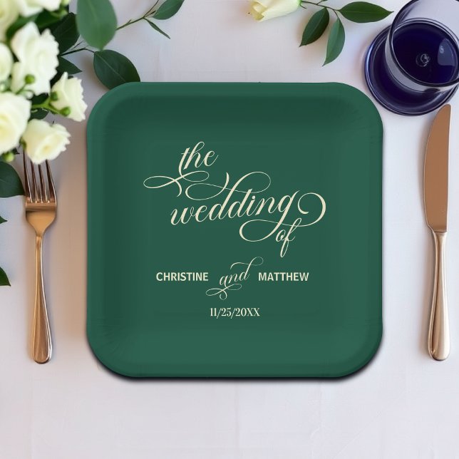 Elegant Calligraphy Teal Wedding Paper Plate (Creator Uploaded)