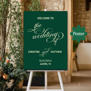 Elegant Calligraphy Teal Wedding Welcome Poster