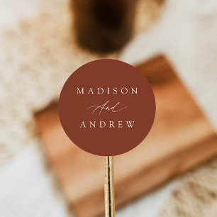 Elegant Calligraphy Terracotta Wedding Classic Round Sticker