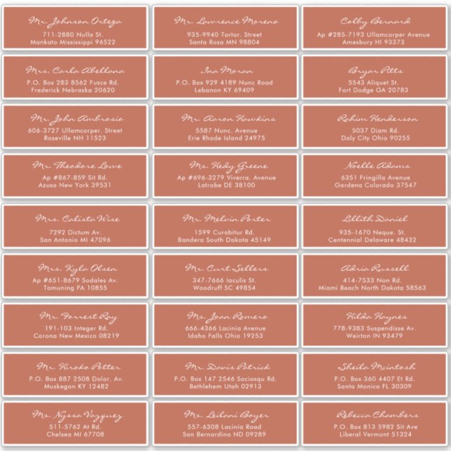 Elegant Calligraphy Terracotta Wedding Guest Label (Front)