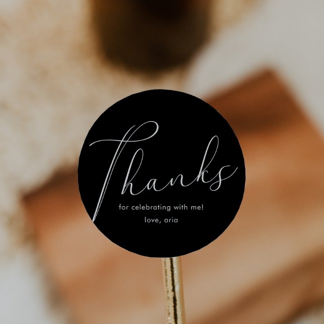 Elegant Calligraphy Thank You Black Classic Round Sticker (Creator Uploaded)