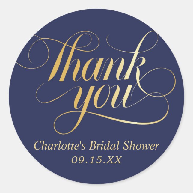 Elegant Calligraphy Thank You Bridal Shower Classic Round Sticker (Front)