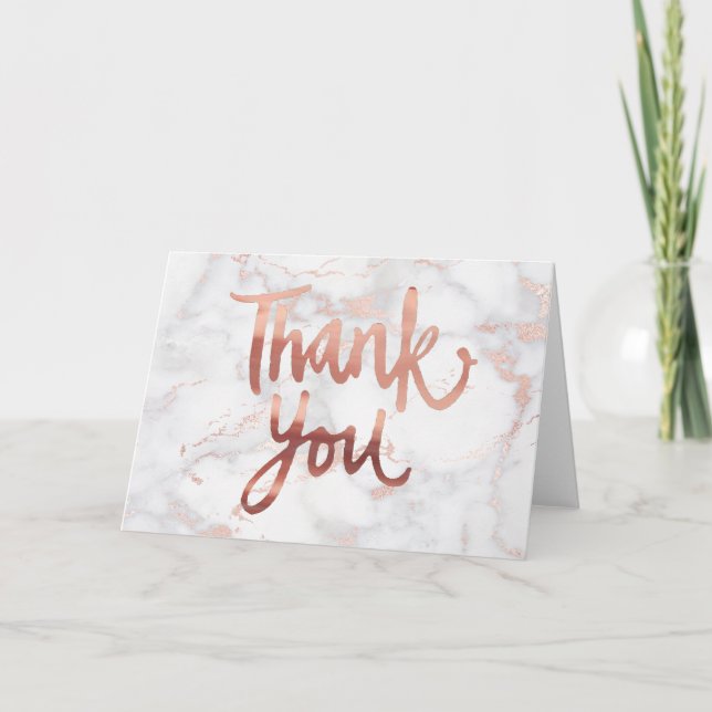elegant calligraphy thank you on pink marble card (Front)
