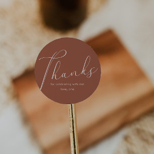 Elegant Calligraphy Thank You Terracotta Classic Round Sticker