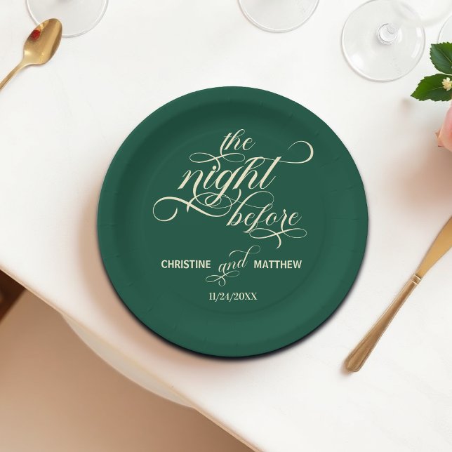 Elegant Calligraphy The Night Before Teal Wedding Paper Plate (Creator Uploaded)