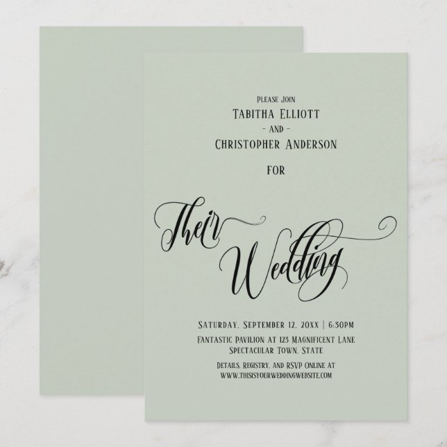 Elegant Calligraphy Their Wedding Simple Sage Invitation (Front/Back)