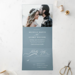 elegant calligraphy tri fold wedding invitation