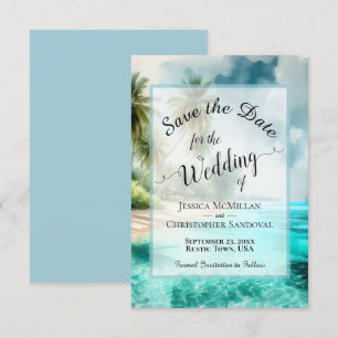 Elegant Calligraphy Tropical Beach Wedding Save The Date