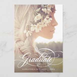 Elegant Calligraphy   Two Photo Graduation Party Invitation